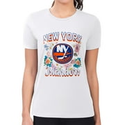 Women's G-III 4Her by Carl Banks White New York Islanders Super-Slim Fit Lightweight Flower Logo T-Shirt